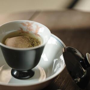 无落 玄黑釉精工釉下粉彩手绘秋枫高足春池二才薄胎盖碗茶盏手工