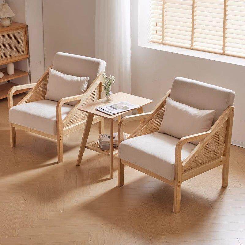 接待会客洽谈实木单人沙发椅北欧现代简约民宿椅子阳台茶几休闲椅