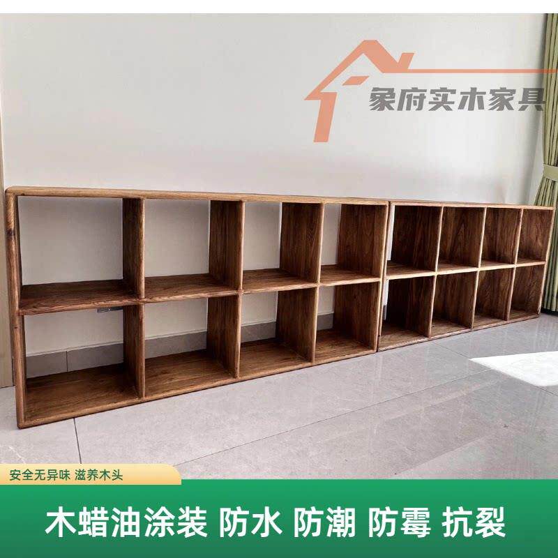 落地书架实木格子柜方格柜实木电视柜书柜置物架原木儿童书柜原木