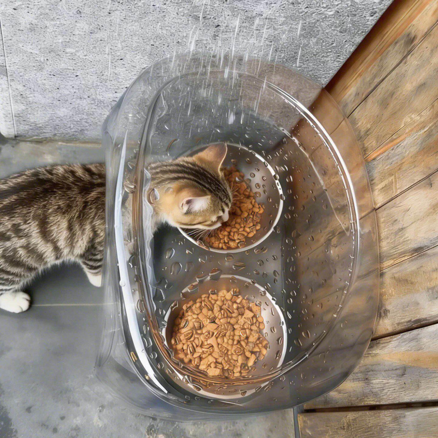 流浪猫户外窝透明喂食碗防雨棚防潮防蚁虫喂食器隐蔽环保猫狗通用