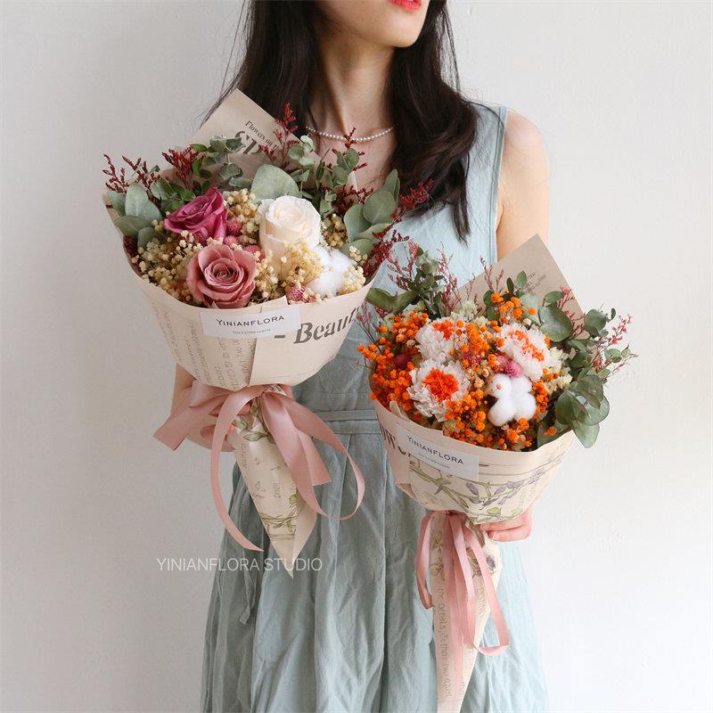 永生花康乃馨满天星勿忘我棉花干花母亲节520礼物送妈妈长辈花束图片