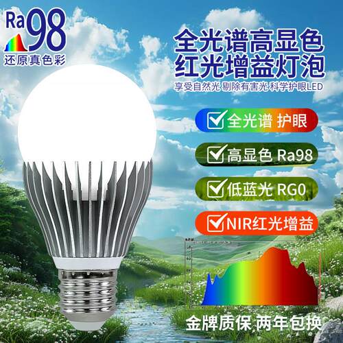 全光谱护眼球泡灯Ra98高显指E27E14学习台灯NIR红光增强哺光灯泡