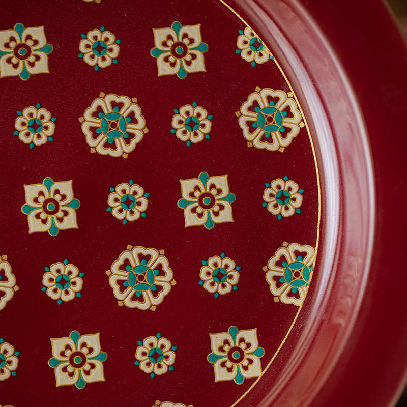 在言肆造豇红复古琵琶纹壶承陶瓷圆形干泡台家用小茶台茶点盘功夫