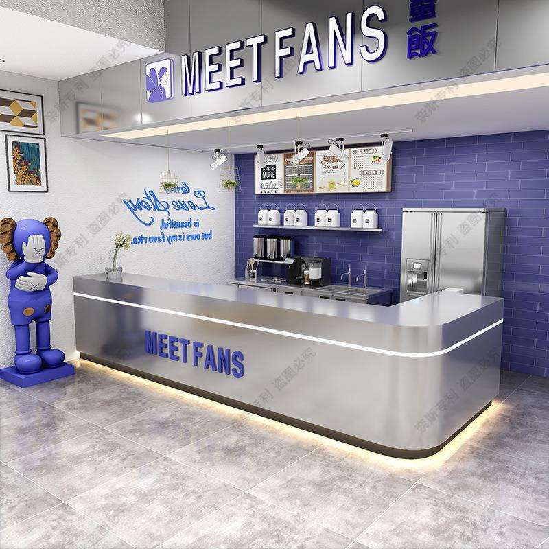 简约现代不锈钢餐饮烧烤奶茶店吧台咖啡店前台酒吧收银台转角设计