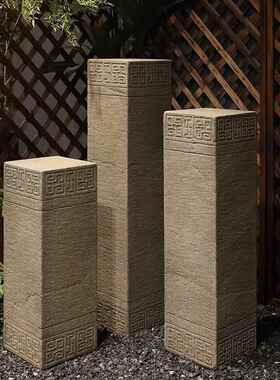 室中式玄关新装饰摆BBB件仿石座柱底客厅办公复古展示台花园盆景