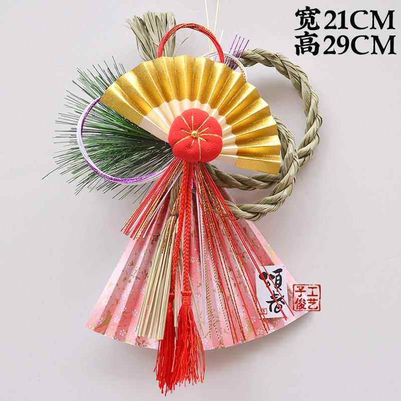 日式草编装饰挂件新年正月饰墙壁装饰品注连绳草绳水引线迎春挂饰 - 实物图