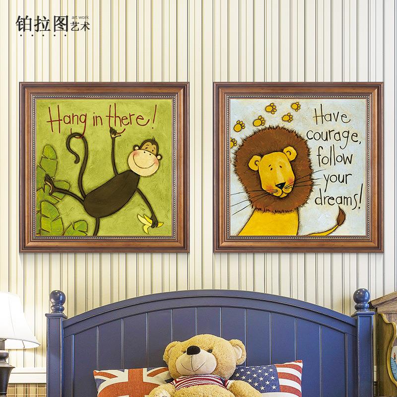 新款直销可爱动物美式装饰画儿童房简欧床头卧室手绘挂画卡通大象
