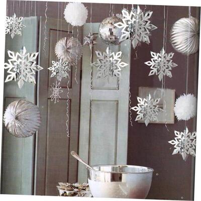 6 Pcs/Set Cardboard 3D Hollow Snowflake Hanging Ornaments