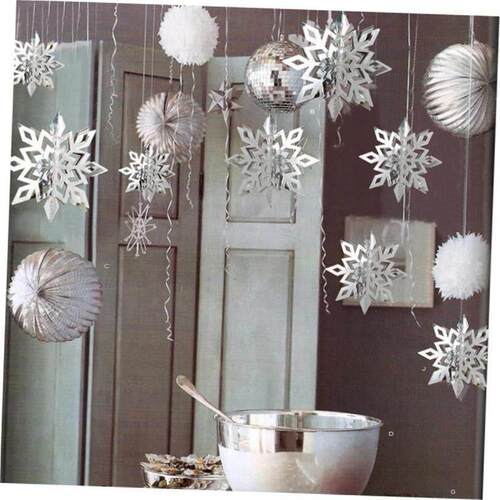 6 Pcs/Set Cardboard 3D Hollow Snowflake Hanging Ornaments