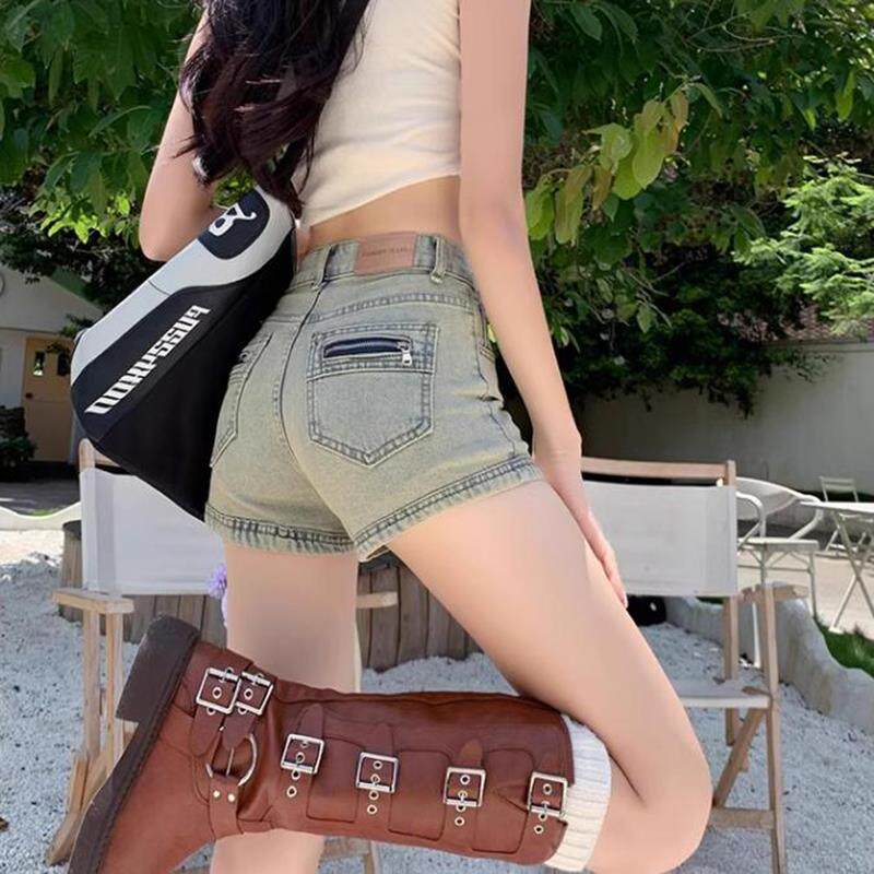 牛仔短裤女夏季薄款2025新款爆款高腰弹力紧身夏天a字阔腿热裤潮