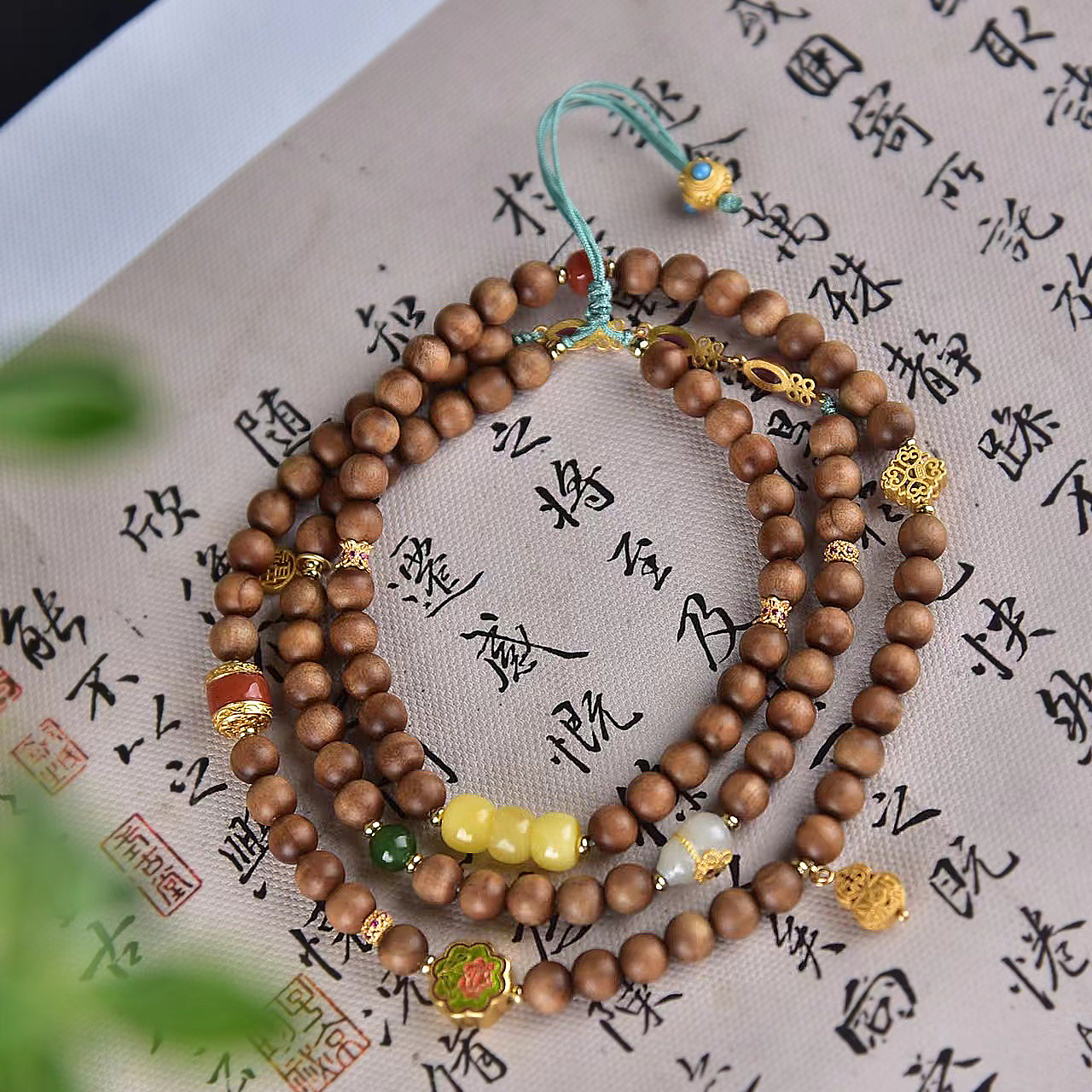 印度老山檀香6mm/108颗文玩佛珠念珠手串配饰天然原矿蜜蜡和田玉