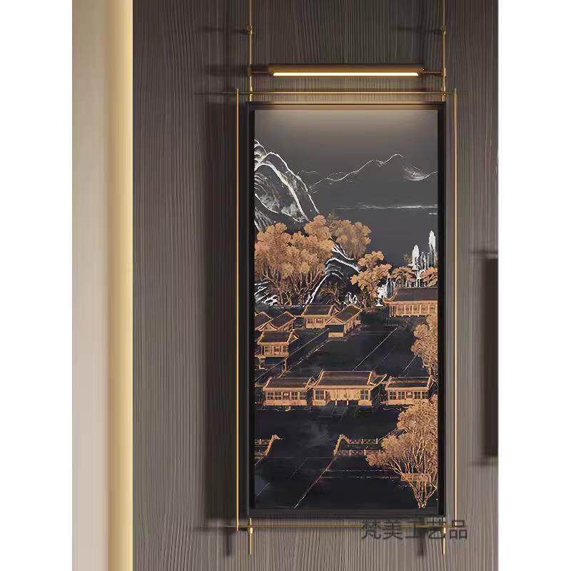 古风写意中式山水湖泊山川意境客厅书房走廊玄关铁艺挂画装饰画