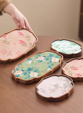 胡桃木壶承盘干泡台中式布艺茶杯垫小型茶托盘家用放茶杯复古茶盘