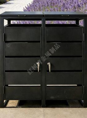 户外庭院花园黑色喷粉镀锌板分类垃圾桶套240升金属果皮箱厂定制