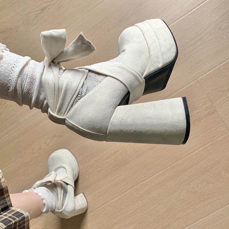 网红粉色法式复古粗跟玛丽珍高跟鞋女2026新款春秋浅口小香风单鞋