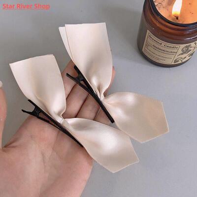 2pcs Black White Ribbon Hair Bows Clips Vintage Bowknot Side