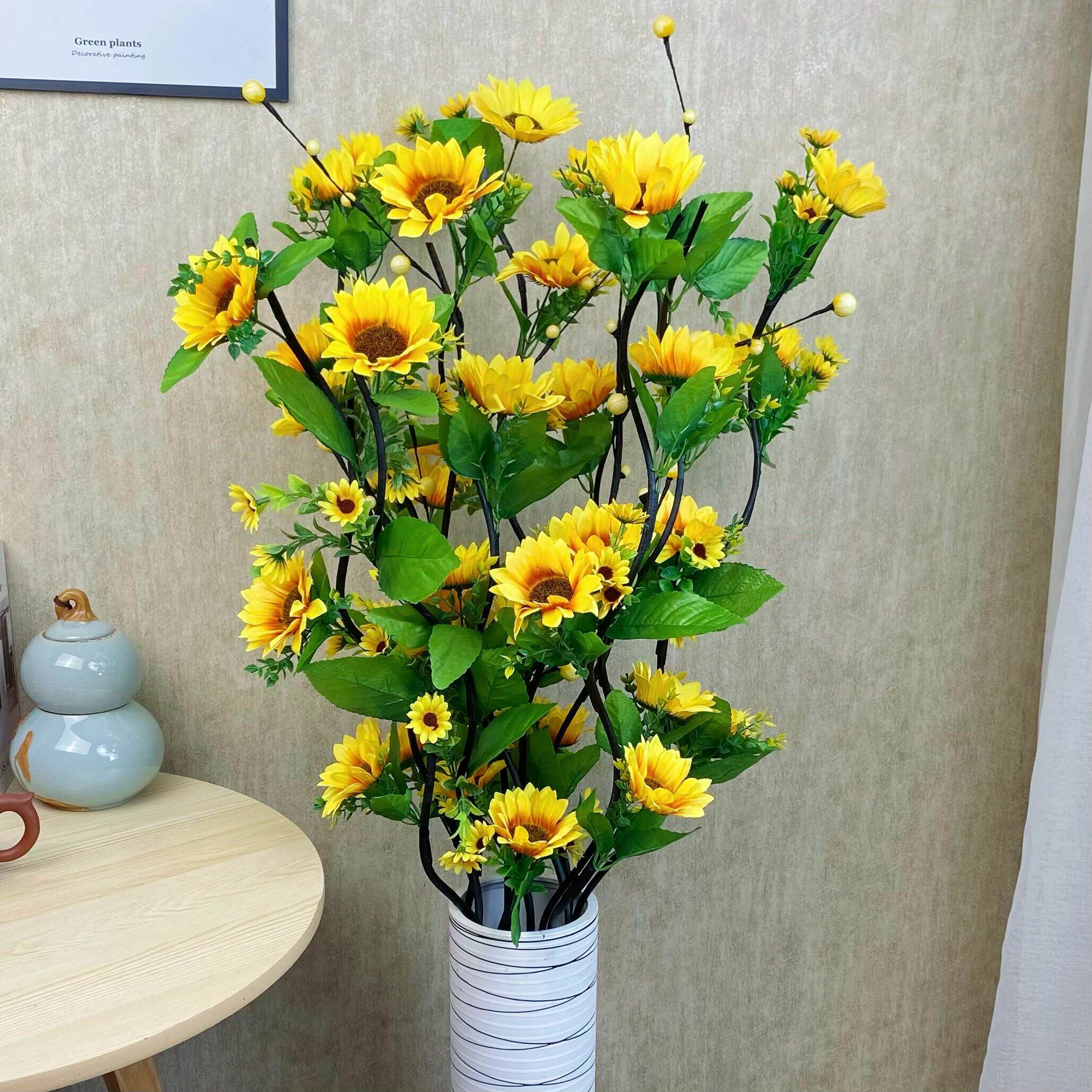 客厅彷真花向日葵高发财果防真花落地摆件装饰电视柜摆放假花花艺