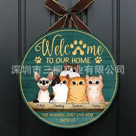圆形木制门牌标志 Welcome家居节日装饰木质门迎挂牌 跨境热卖