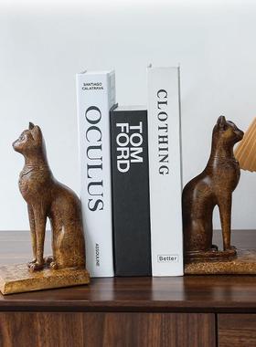 北欧轻奢仿木色埃及猫书靠时尚客厅玄关桌面树脂工艺品创意摆件