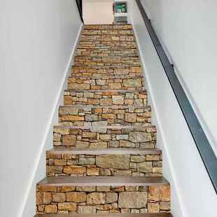 13片装 饰地贴 仿真石头楼梯贴自粘防水防污壁画楼梯踏步翻新装