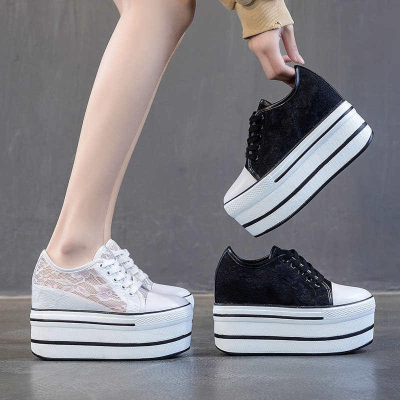 厚底夏季薄款网鞋女透气10cm内增高小白鞋百搭夏天鞋子网面松糕鞋