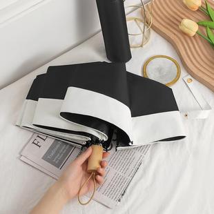 高档日系木手柄折叠晴雨两雨伞爱女心黑阳胶遮伞防晒防紫外线太阳