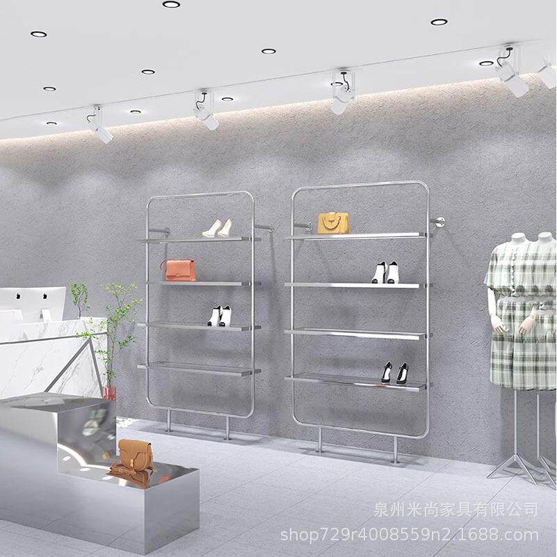 不锈钢钢化玻璃多层陈列置物架服装店壁挂式上墙饰品鞋架展示架子