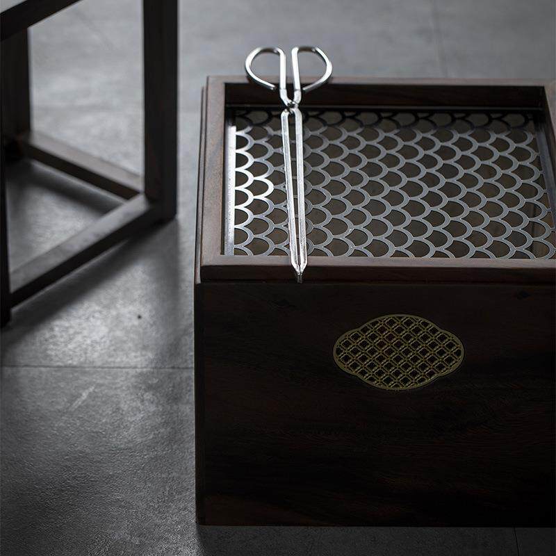 墨己 黑胡桃木炭炉 茶道配件火钵 煮茶炉箱 围炉取暖烤火箱柜