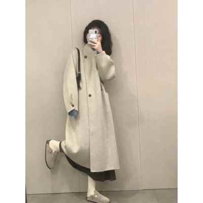 韩系呢子大衣女2024秋冬季新款毛呢外套高级感小个子慵懒风中长款