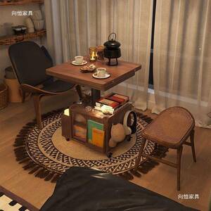 实木时代升降茶几移动推车茶桌折叠餐桌两用茶台多功能客厅沙发