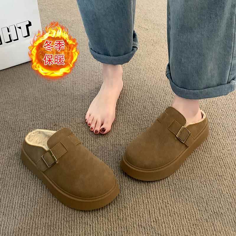 秋冬季覆古加绒勃肯鞋女鞋2025新款一脚蹬包头拖鞋外穿博肯1202n