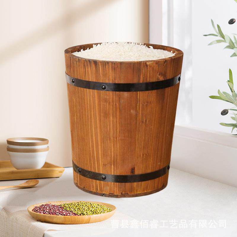 实木储米桶家用木质米桶木质谷物罐五谷杂粮收纳木桶杂粮储存木桶