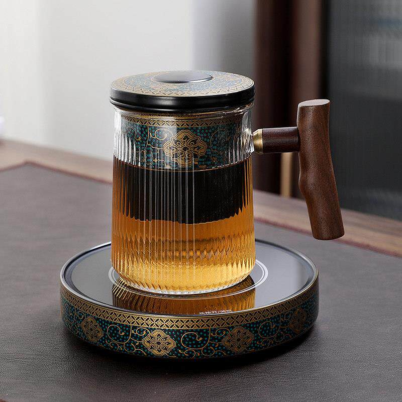 加热茶杯茶水分离玻璃杯带盖子带过滤陶瓷内胆办公室泡茶杯恒温水