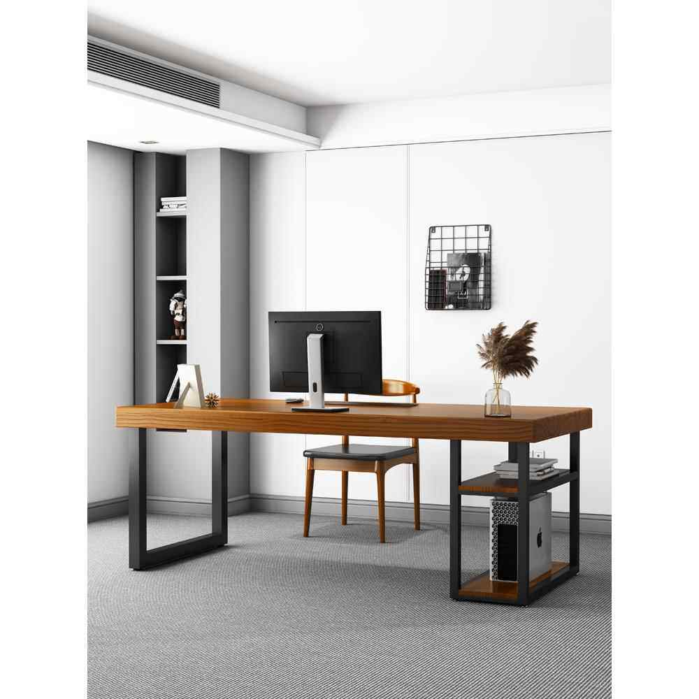 实木电脑桌台式简约双人现代桌学生家用欧室书桌办公写字一体桌子