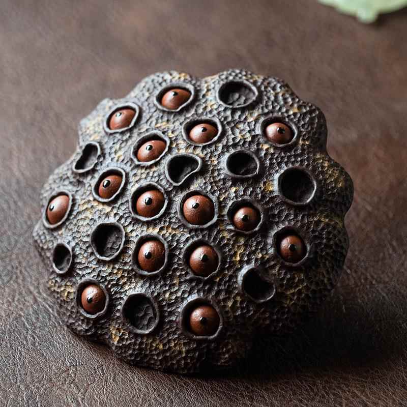 宜兴紫砂茶宠莲蓬手工仿生老莲子雕塑工艺品摆件茶具配件杂件