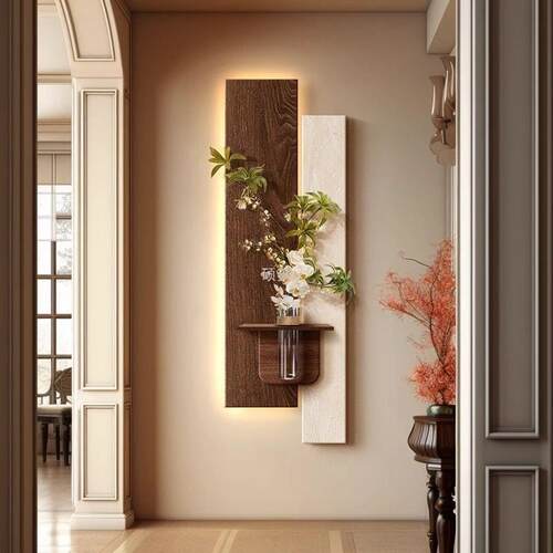 中古风玄关装饰画水培绿植入户走廊过道尽头挂画客厅墙壁复古灯画