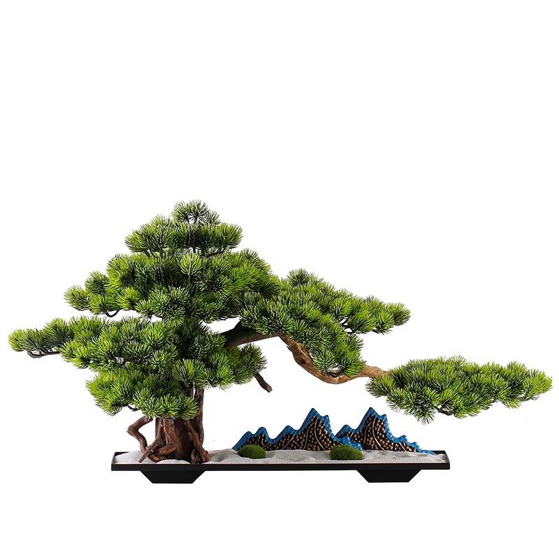 仿真迎客松盆景新中式禅意摆件玄关客厅假松树室内绿植物装饰造景