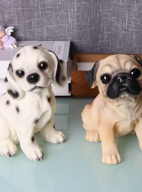 可爱仿真巴哥斑点摆件家居房间客厅动物小狗树脂装饰品宠物犬模型