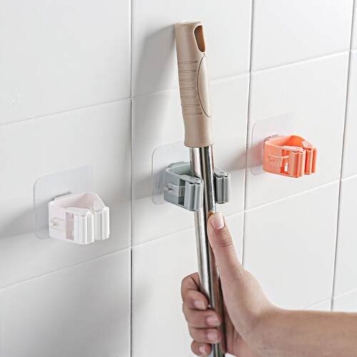 No-Drill Traceless Mop Rack Organizer, Bathroom and Toilet W