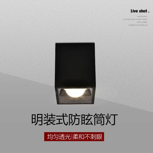 工厂直销筒灯led天花灯明装防眩光家用客厅过道方形黑色射灯商用