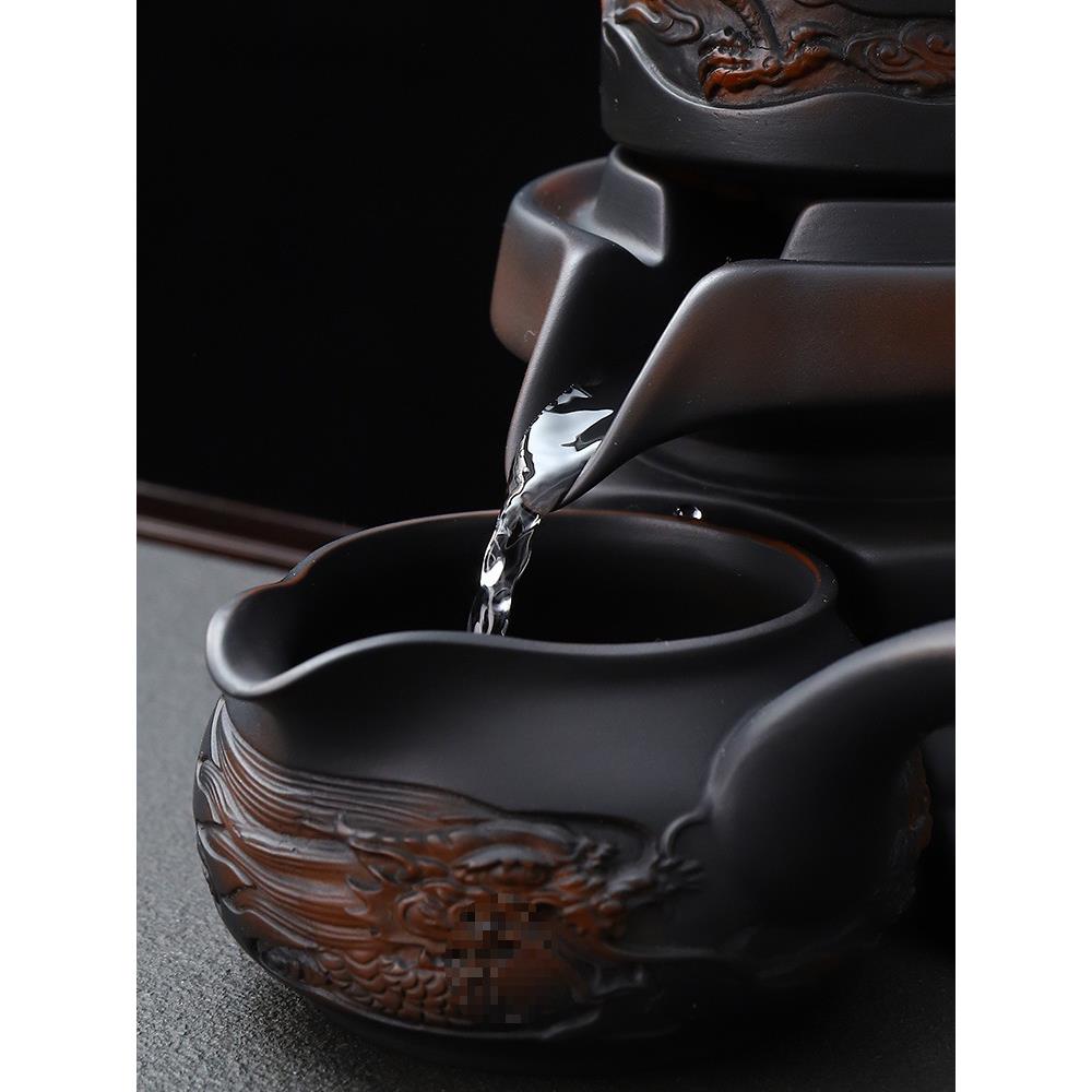 紫陶石磨茶具套装家用懒人泡茶紫砂功夫复古自动茶壶旋新品