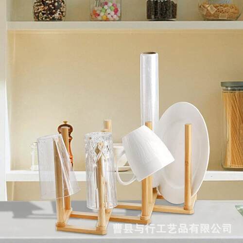 竹制伸缩杯架创意沥水杯架简约收纳置物架家用厨房储物水杯架子