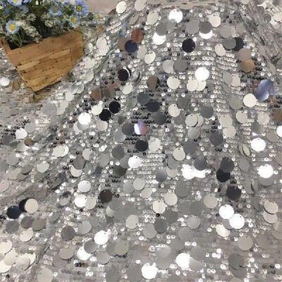 1yards 5+18mm Silver Shiny Beaded Fabric for DIY Sewing