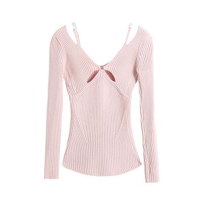 Off shoulder knitted sweater for women with deep neckline