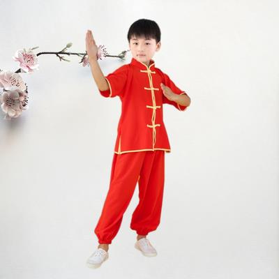 儿童武术服女童武术馆训练练服功夏季白长066短色袖太极男服表功