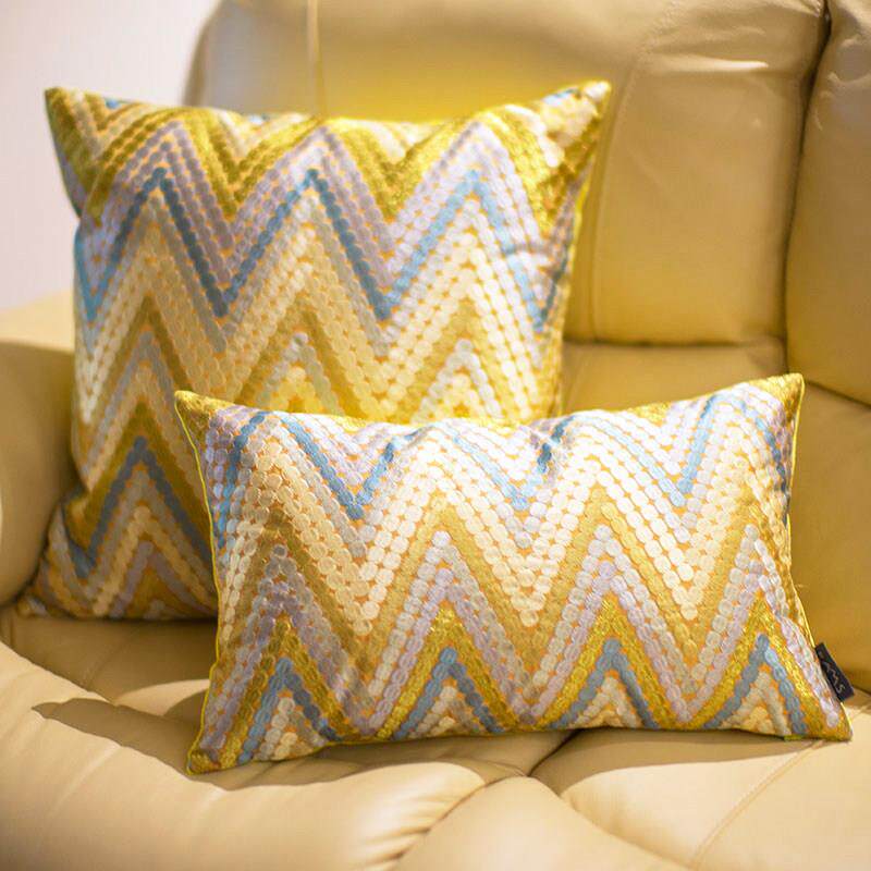 美式抱枕沙发靠垫客厅腰枕长方形大号腰靠包黄色轻奢靠枕套不含芯