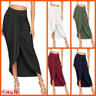 开叉包裹不对称弹性高腰垂褶裙定制 休闲半身裙 2027秋季 欧美女式