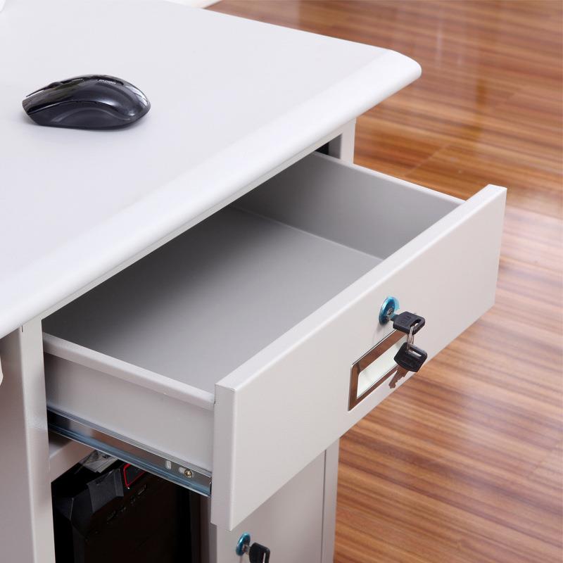 钢制办公铁皮桌子带2锁带抽屉简约现代单人桌1.米1.4财米DQF务电