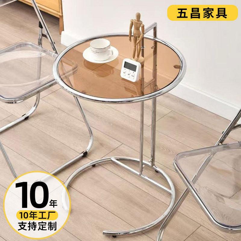 中古茶几客厅升降玻璃小圆桌沙发边几现简约不锈钢桌升降茶几