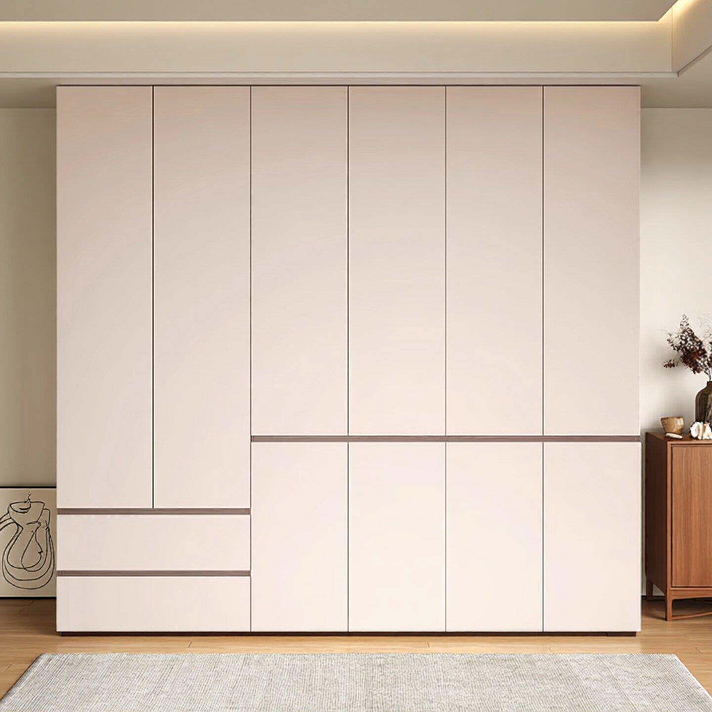 免拉手铝合金衣柜奶油风全屋定制铝型材衣橱现代简约卧室家用柜子
